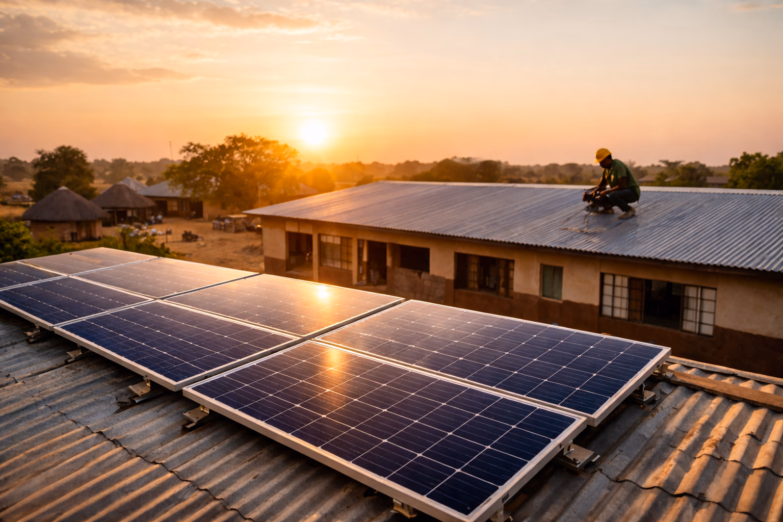 Solar panels on a roof in Africa