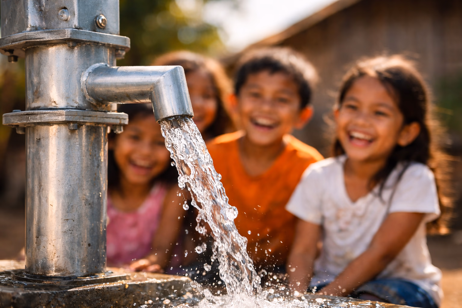 Clean water flowing from a pump